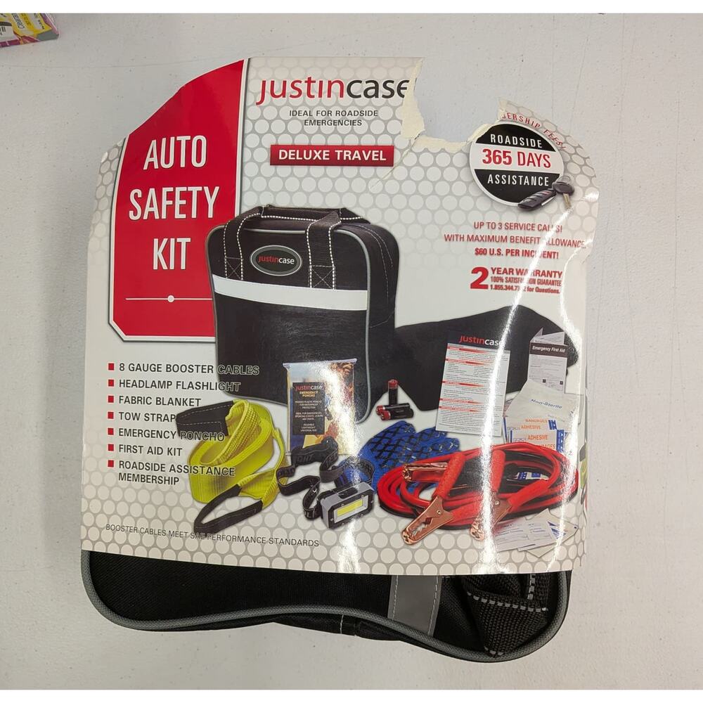 Auto Safety Kit Deluxe Travel Emergency Roadside Kit Jumper Cables First Aid